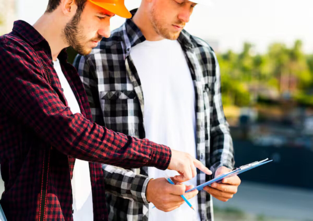 Professional landscapers assessing the property before doing landscape project 