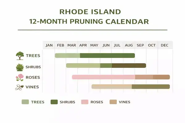 Rhode Island monthly pruning calendar infographic
