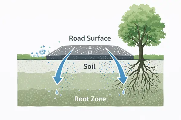 How road salt travels from pavement to damage tree and shrub roots