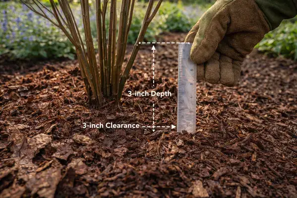 Correct mulch depth measurement for spring garden beds