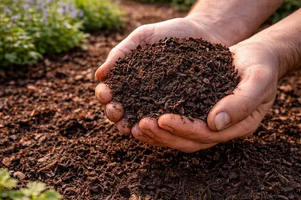 Quality compost for spring soil amendment in garden beds